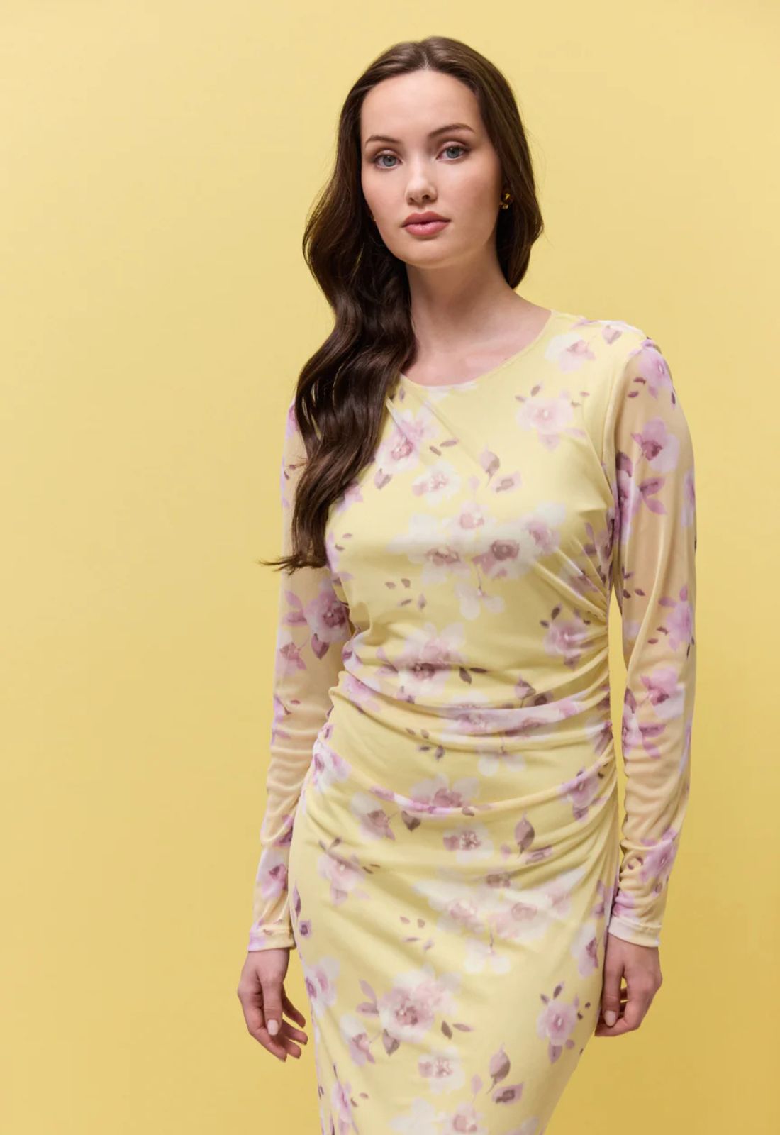 ΦΟΡΕΜΑ MIDI FLORAL ΜΕ ΣΟΥΡΕΣ-ΚΙΤΡΙΝΟ