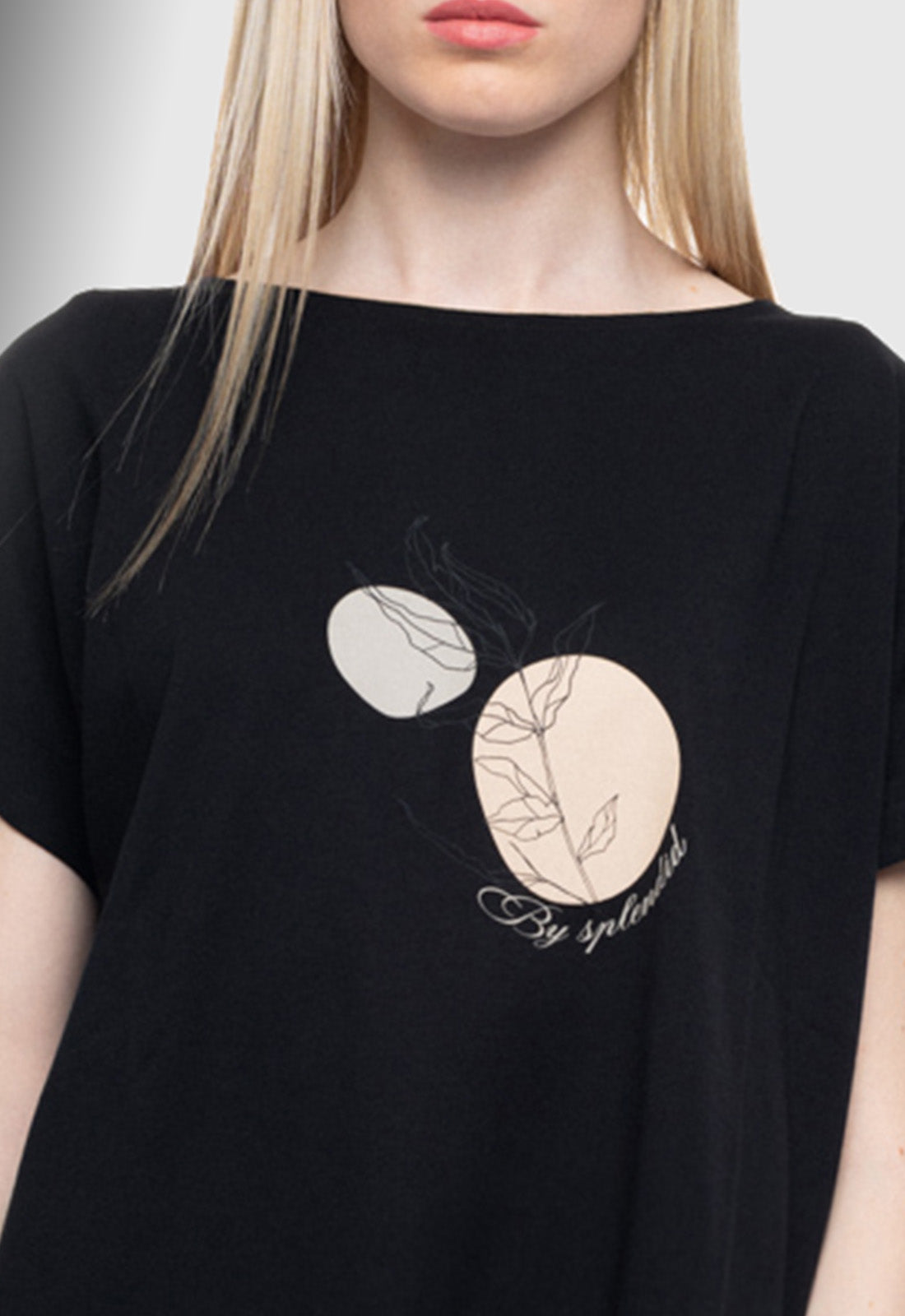T-SHIRT ΜΕ ΤΥΠΩΜΑ ''CIRCLE WITH LEAF''-ΜΑΥΡΟ