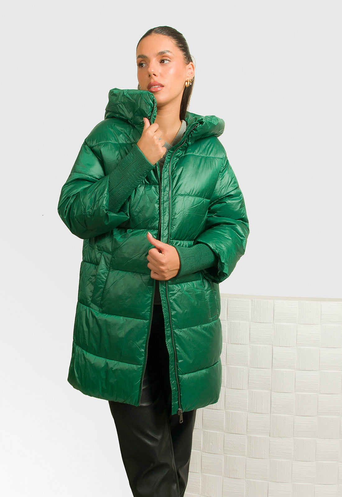 JACKET ΜΑΚΡΥ OVERSIZED ΜΕ ΚΟΥΚΟΥΛΑ-ΠΡΑΣΙΝΟ