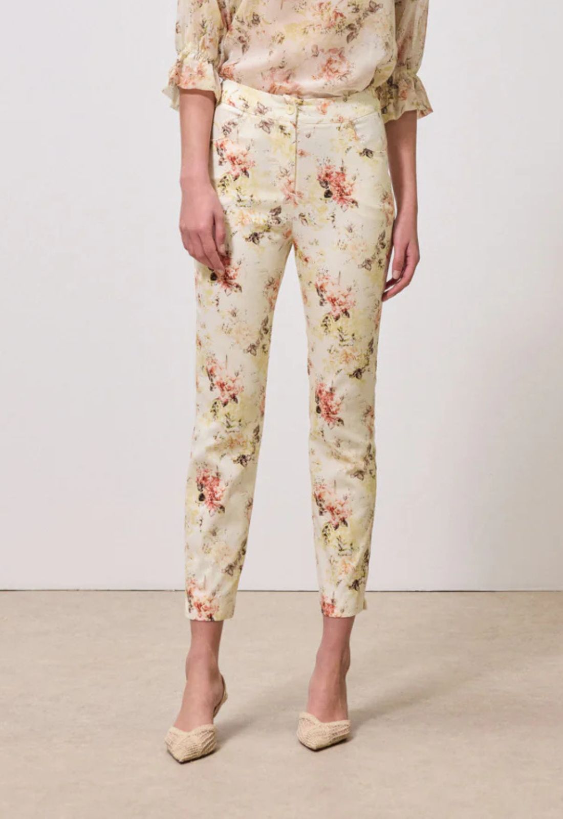 ΠΑΝΤΕΛΟΝΙ FLORAL CROPPED SLIM FIT-LEMON