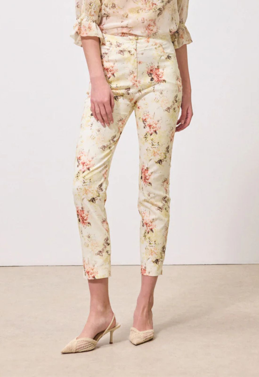 ΠΑΝΤΕΛΟΝΙ FLORAL CROPPED SLIM FIT-LEMON