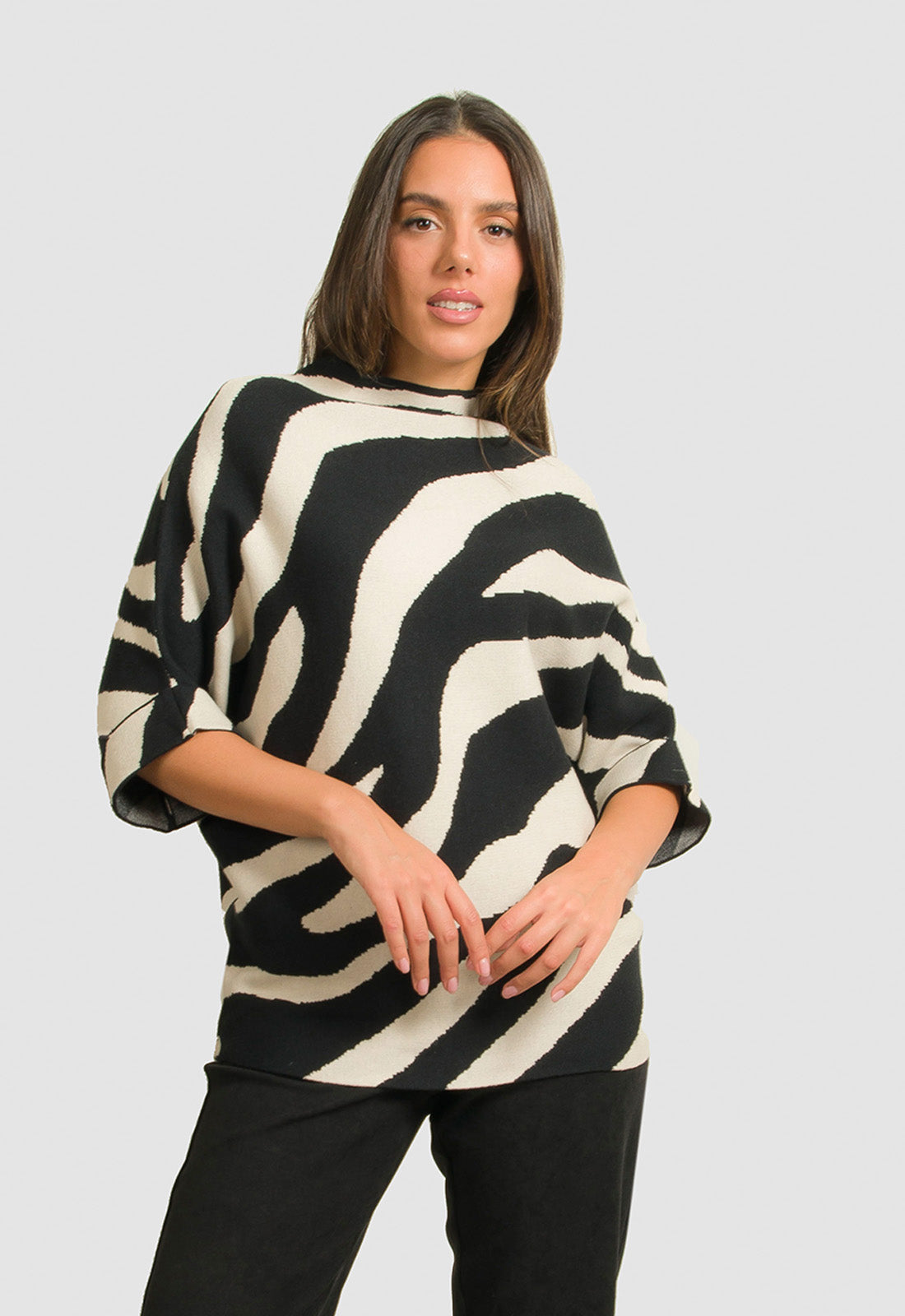 ΠΛΕΚΤΟ ANIMAL PRINT ME 3/4 ΜΑΝΙΚΙ-ΜΑΥΡΟ