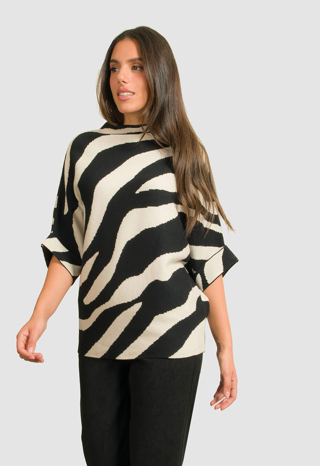 ΠΛΕΚΤΟ ANIMAL PRINT ME 3/4 ΜΑΝΙΚΙ-ΜΑΥΡΟ