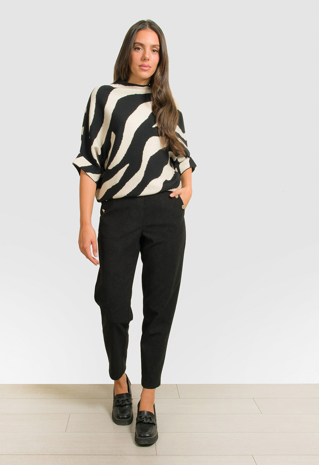 ΠΛΕΚΤΟ ANIMAL PRINT ME 3/4 ΜΑΝΙΚΙ-ΜΑΥΡΟ