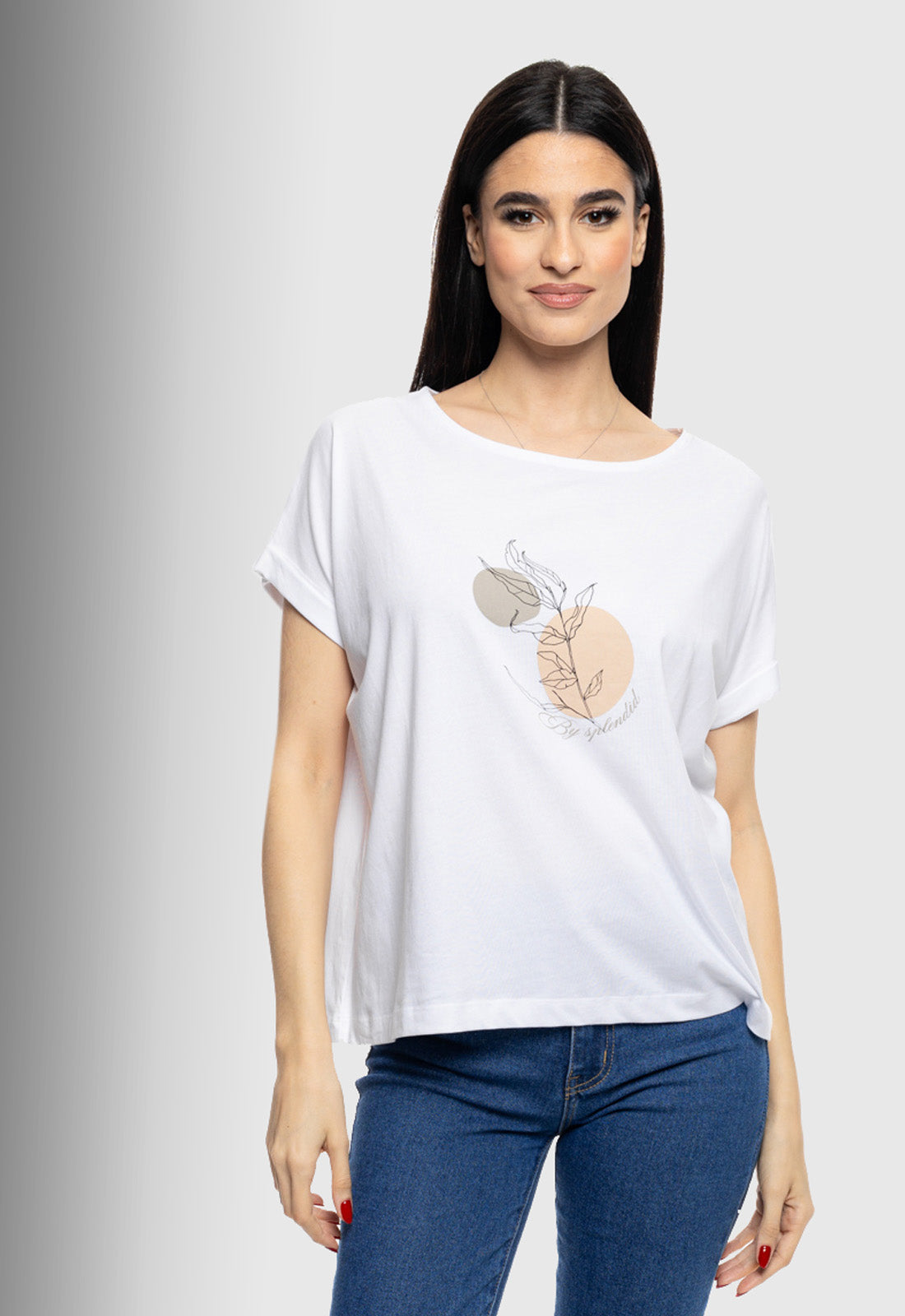 T-SHIRT ΜΕ ΤΥΠΩΜΑ ''CIRCLE WITH LEAF''-ΛΕΥΚΟ