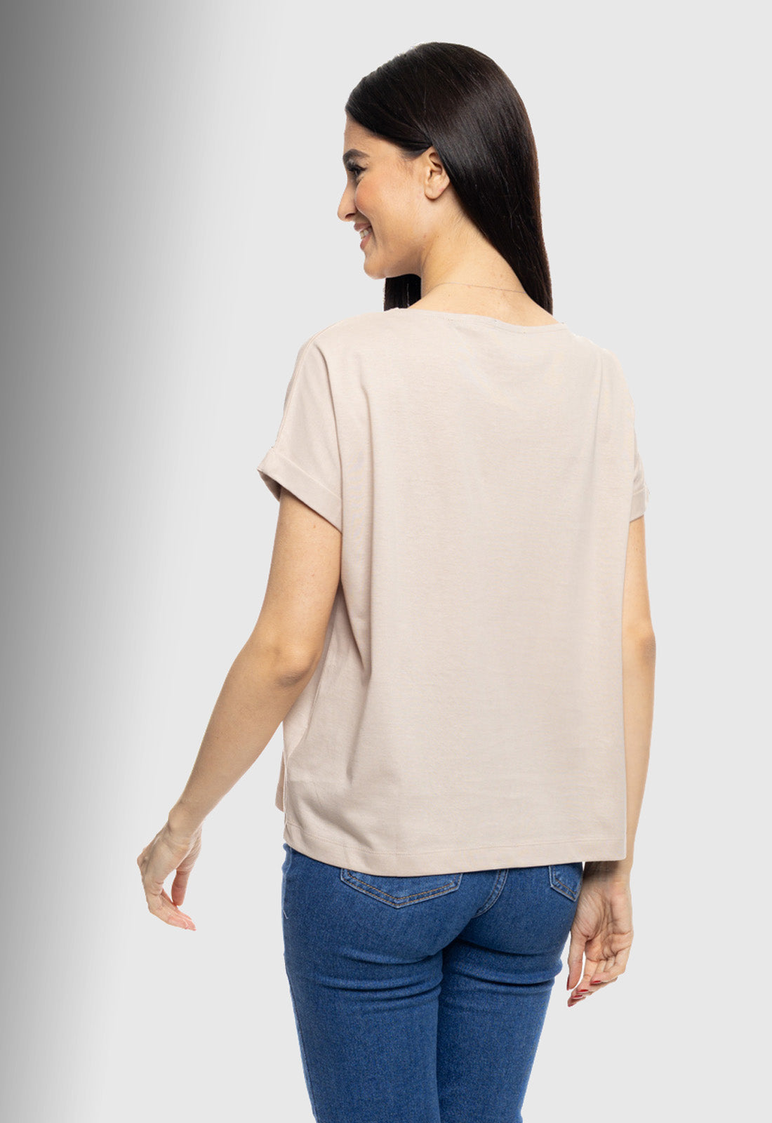 T-SHIRT ΜΕ ΤΥΠΩΜΑ ''CIRCLE WITH LEAF''-ΜΠΕΖ