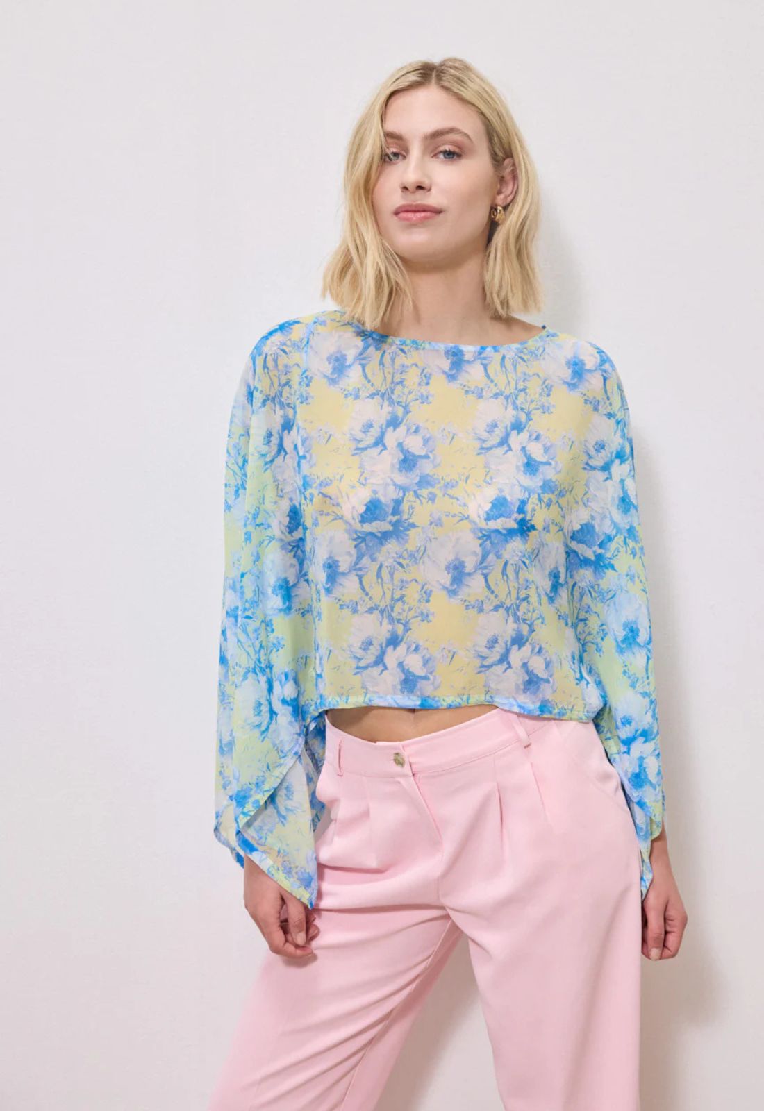 ΜΠΛΟΥΖΑ ΑΕΡΙΝΗ FLORAL ΗΜΙΔΙΑΦΑΝΗ-ΜΠΛΕ