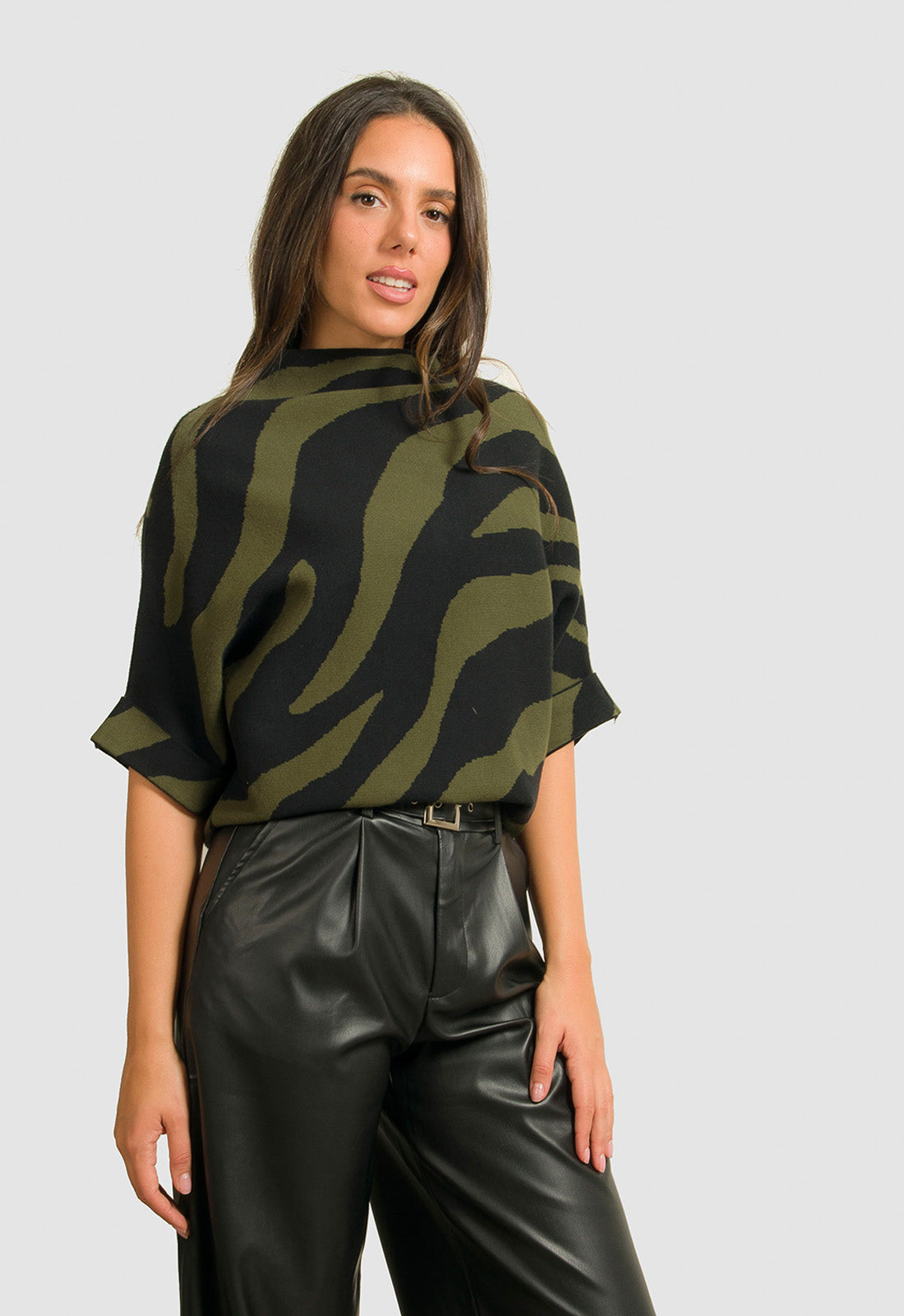 ΠΛΕΚΤΟ ANIMAL PRINT ME 3/4 ΜΑΝΙΚΙ-ΧΑΚΙ