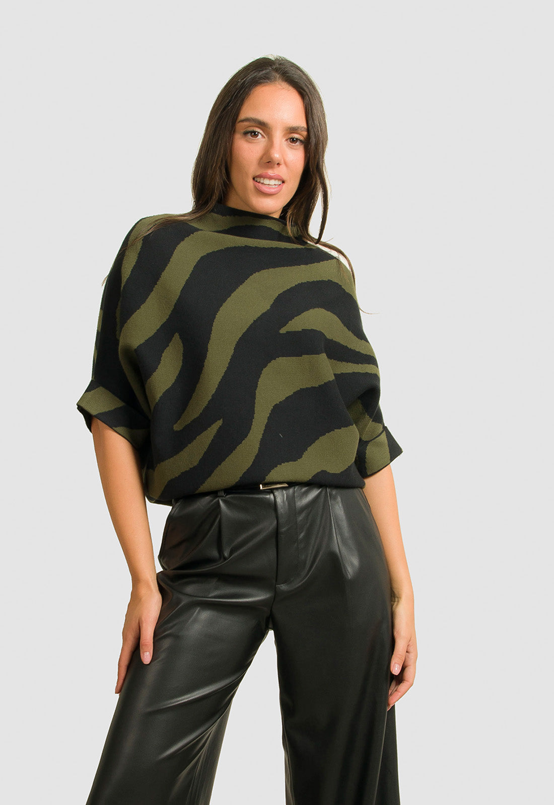 ΠΛΕΚΤΟ ANIMAL PRINT ME 3/4 ΜΑΝΙΚΙ-ΧΑΚΙ