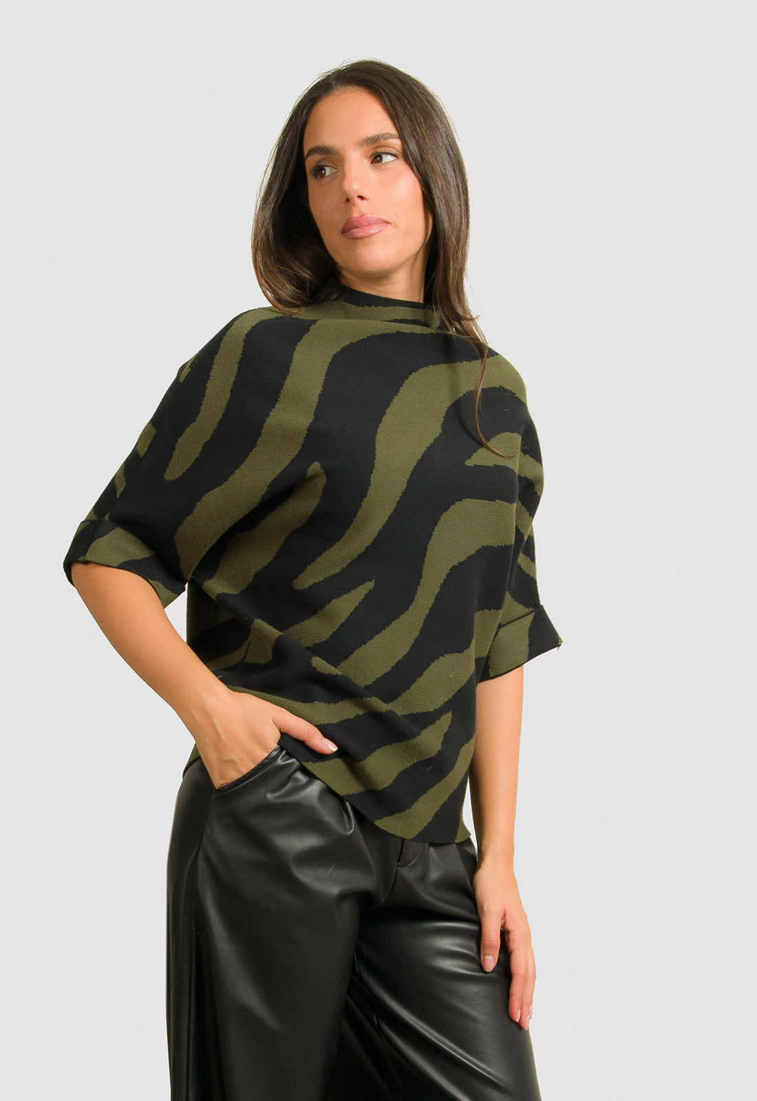 ΠΛΕΚΤΟ ANIMAL PRINT ME 3/4 ΜΑΝΙΚΙ-ΧΑΚΙ