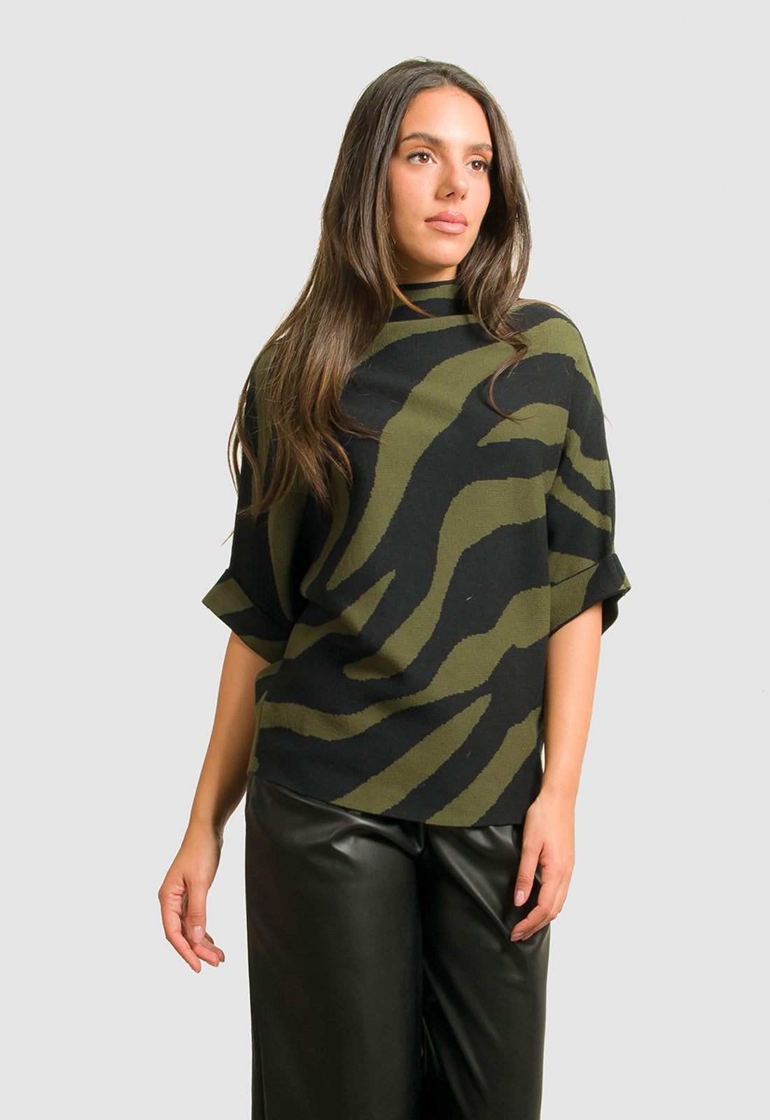 ΠΛΕΚΤΟ ANIMAL PRINT ME 3/4 ΜΑΝΙΚΙ-ΧΑΚΙ