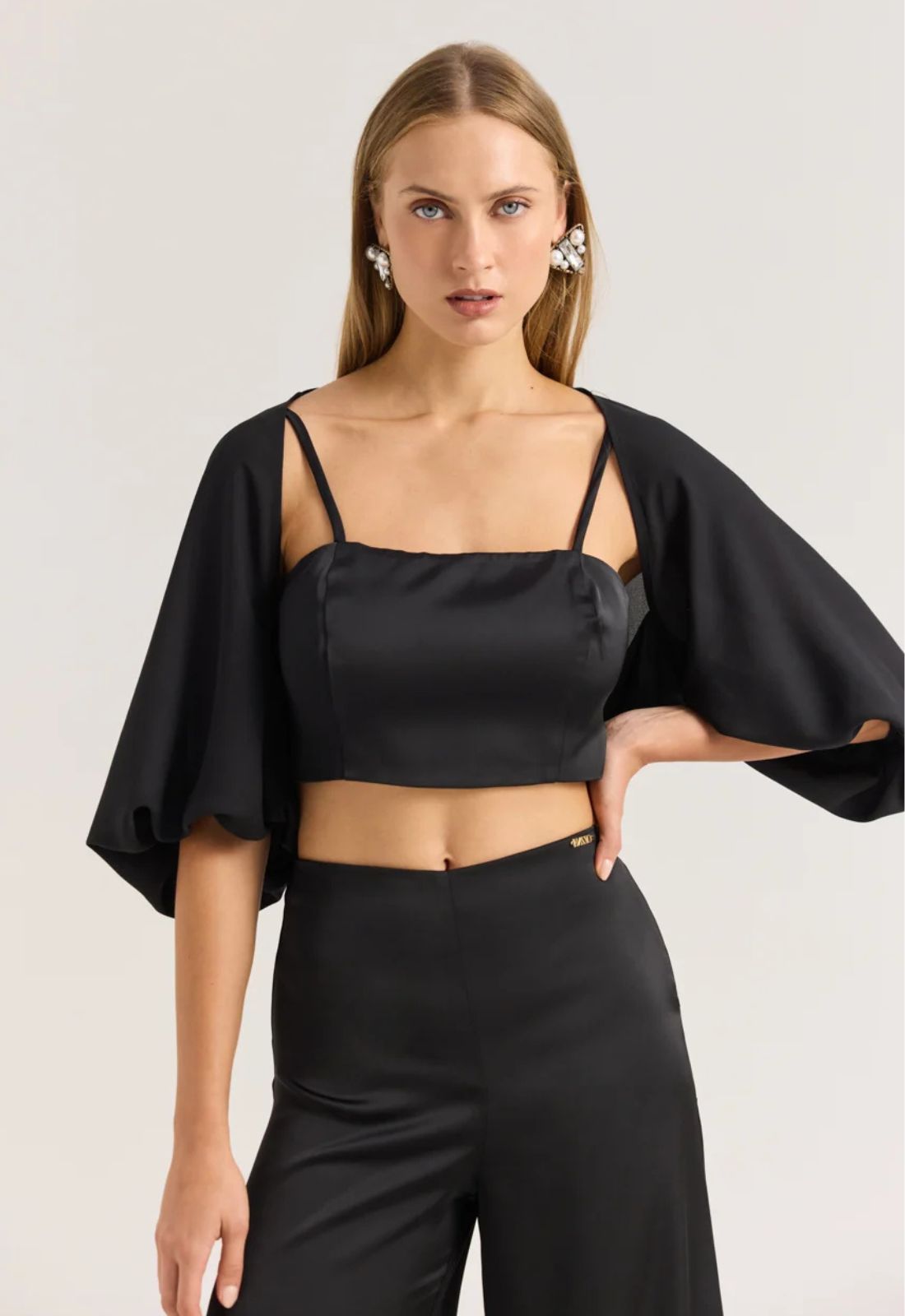 CROP TOP ΜΕ ΤΙΡΑΝΤΕΣ - ΜΑΥΡΟ