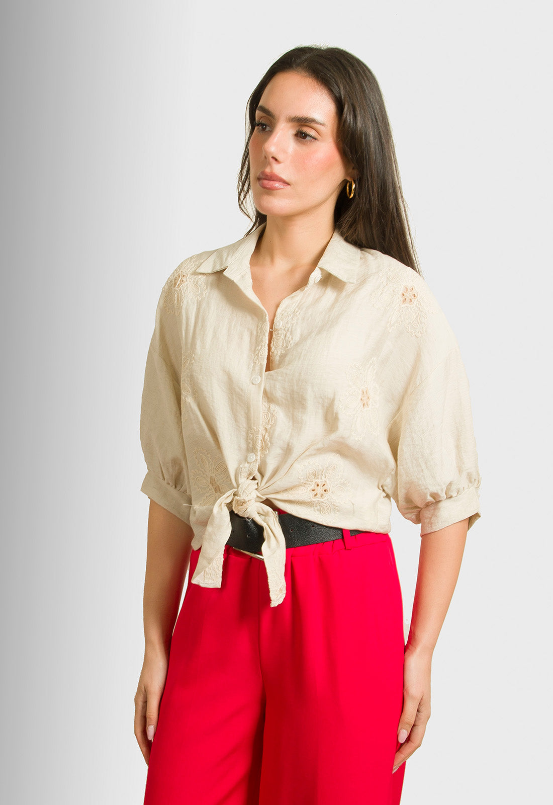 ΠΟΥΚΑΜΙΣΟ LOOK LINEN ΜΕ ΔΕΣΙΜΟ-ΜΠΕΖ