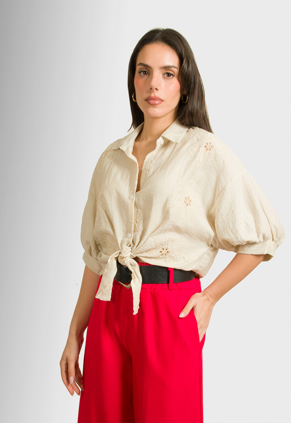 ΠΟΥΚΑΜΙΣΟ LOOK LINEN ΜΕ ΔΕΣΙΜΟ-ΜΠΕΖ