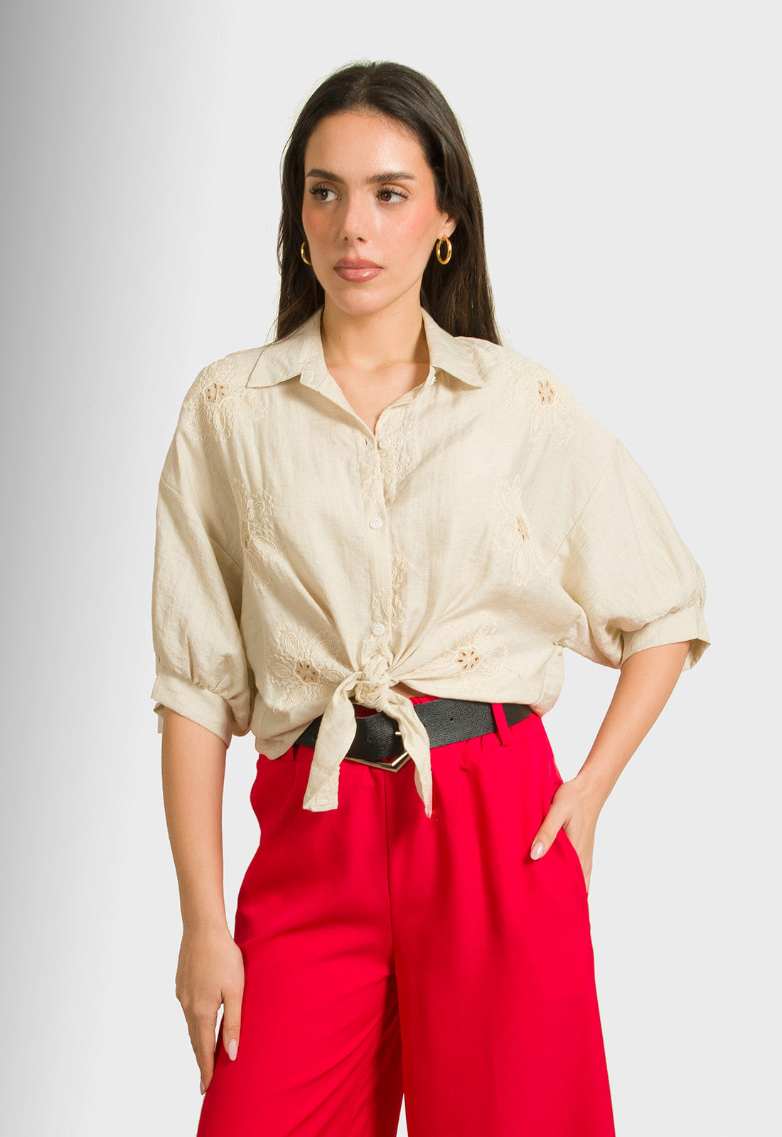 ΠΟΥΚΑΜΙΣΟ LOOK LINEN ΜΕ ΔΕΣΙΜΟ-ΜΠΕΖ