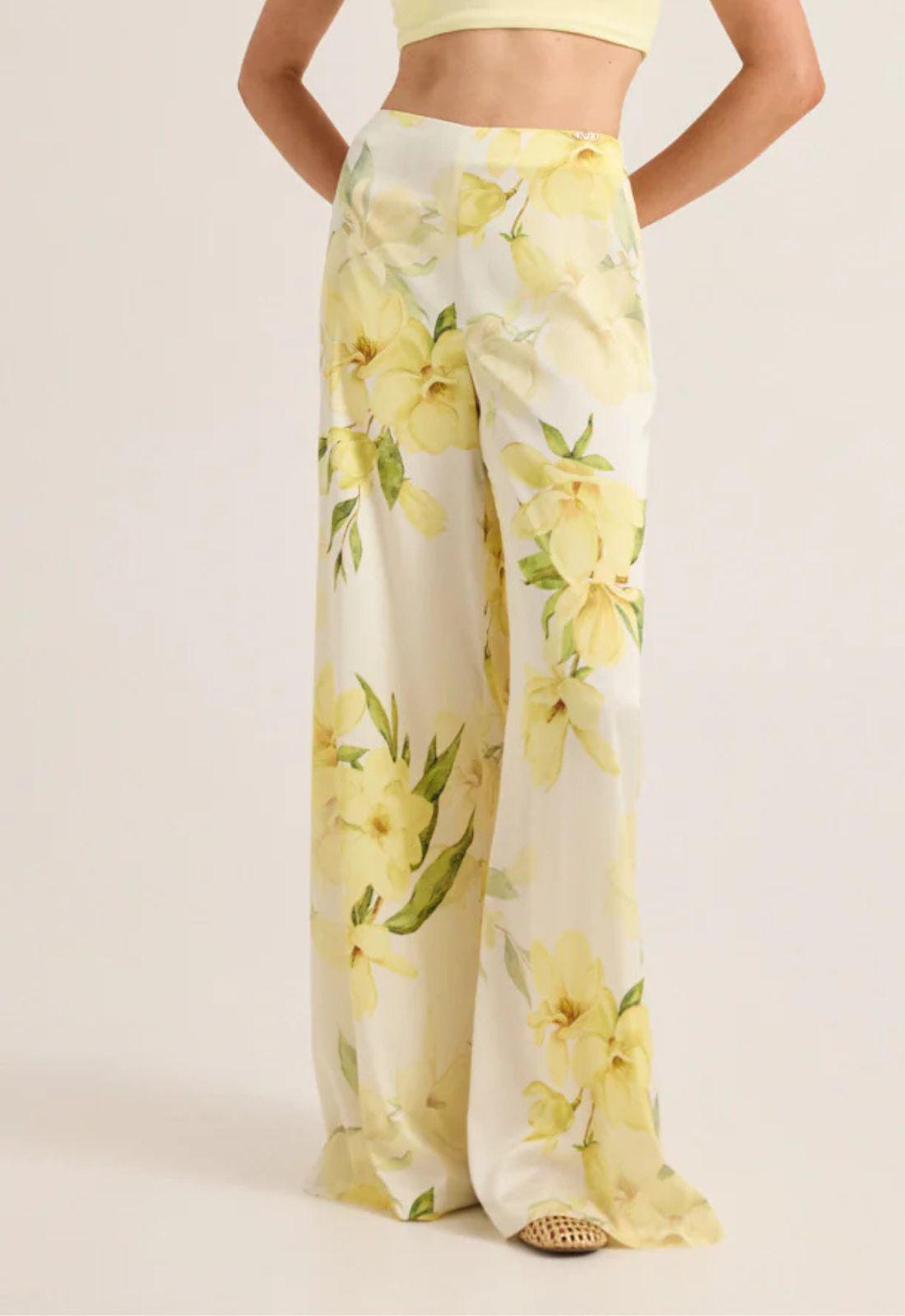 ΠΑΝΤΕΛΟΝΑ WIDE LEG FLORAL ΣΑΤΙΝΕ-LEMON