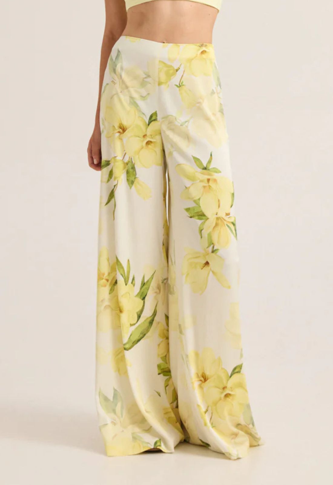 ΠΑΝΤΕΛΟΝΑ WIDE LEG FLORAL ΣΑΤΙΝΕ-LEMON