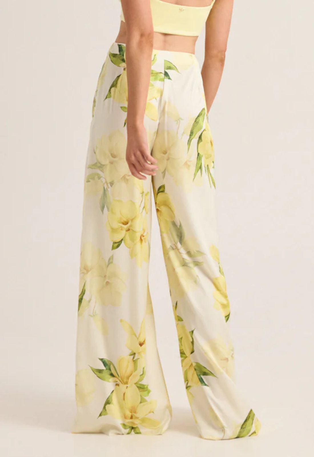 ΠΑΝΤΕΛΟΝΑ WIDE LEG FLORAL ΣΑΤΙΝΕ-LEMON