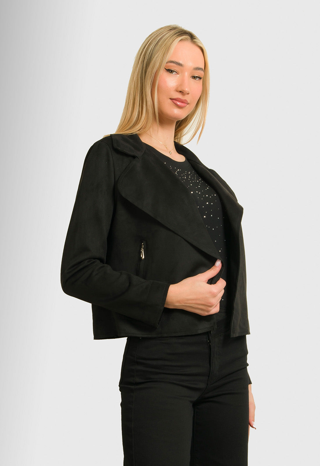 JACKET CROP SUEDE - ΜΑΥΡΟ