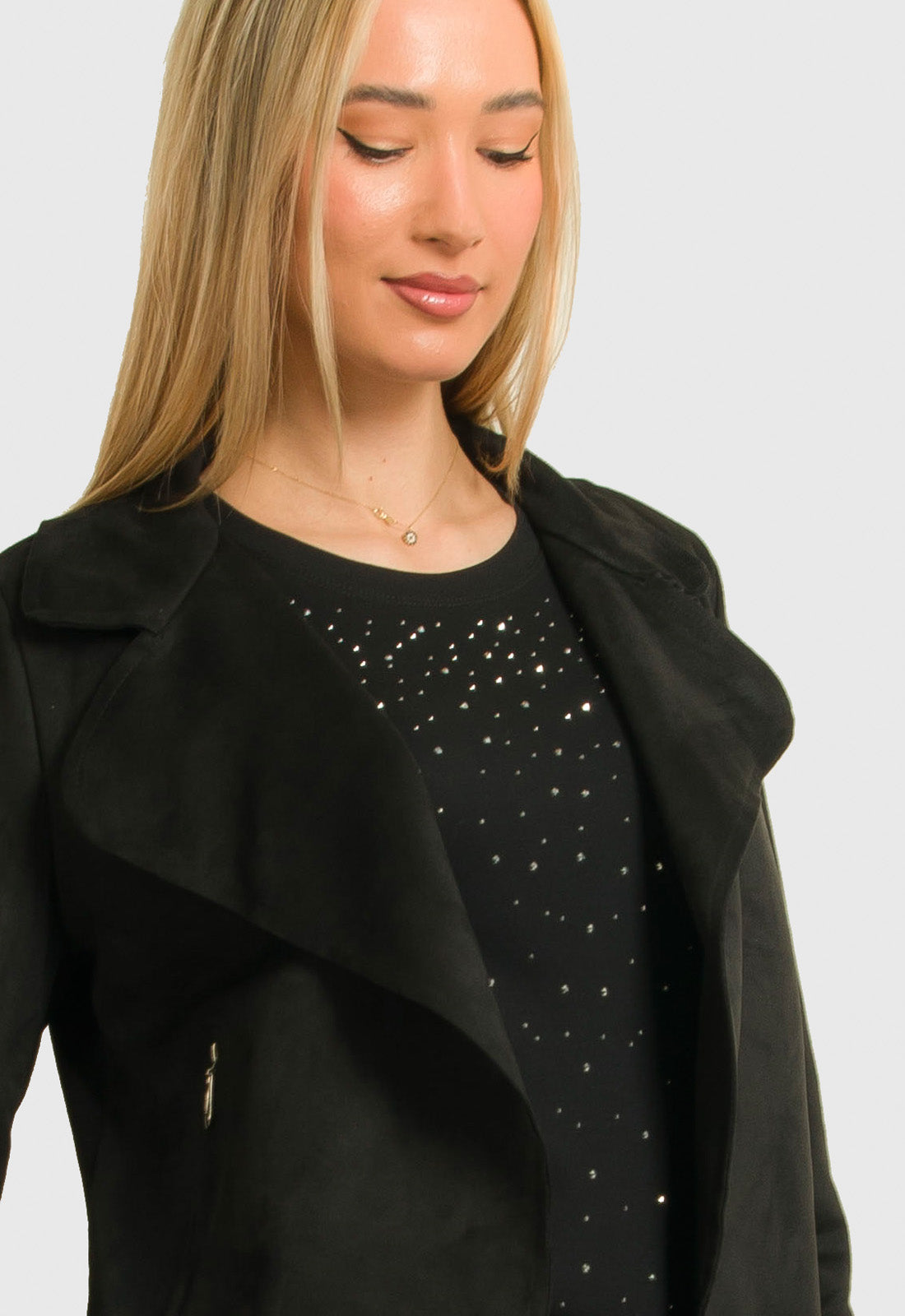 JACKET CROP SUEDE - ΜΑΥΡΟ