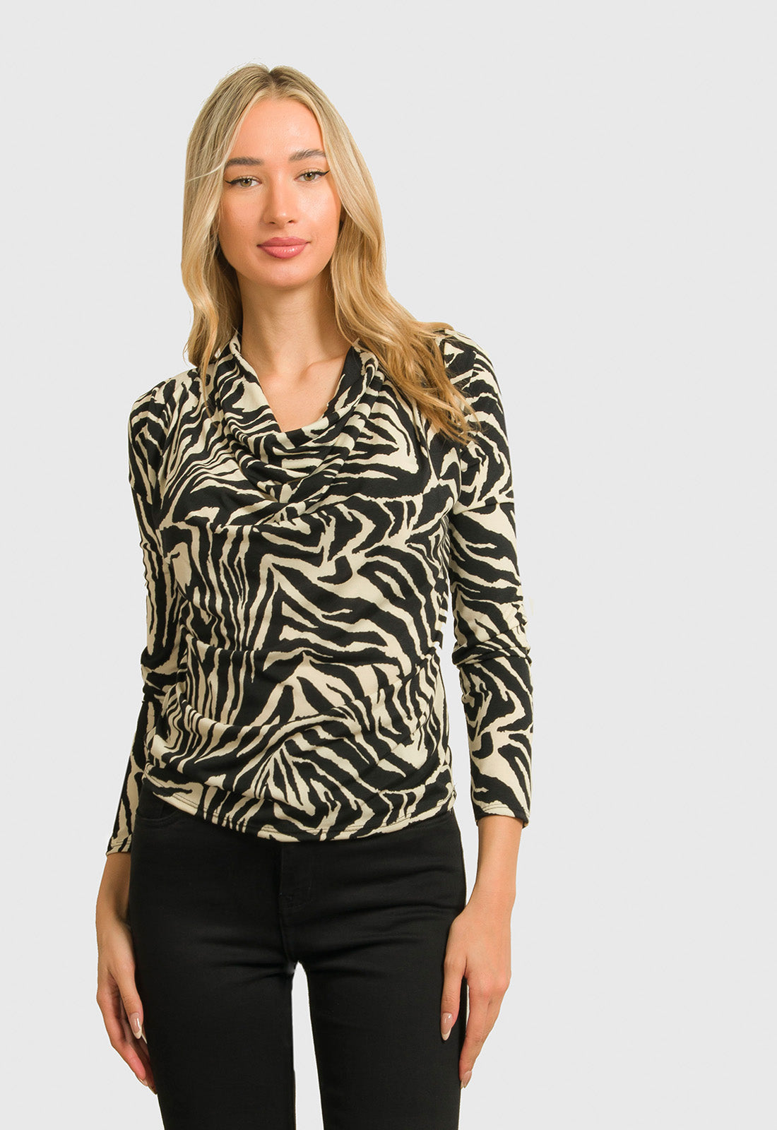 ΜΠΛΟΥΖΑ ΝΤΡΑΠΕ ANIMAL PRINT-ΜΑΥΡΗ