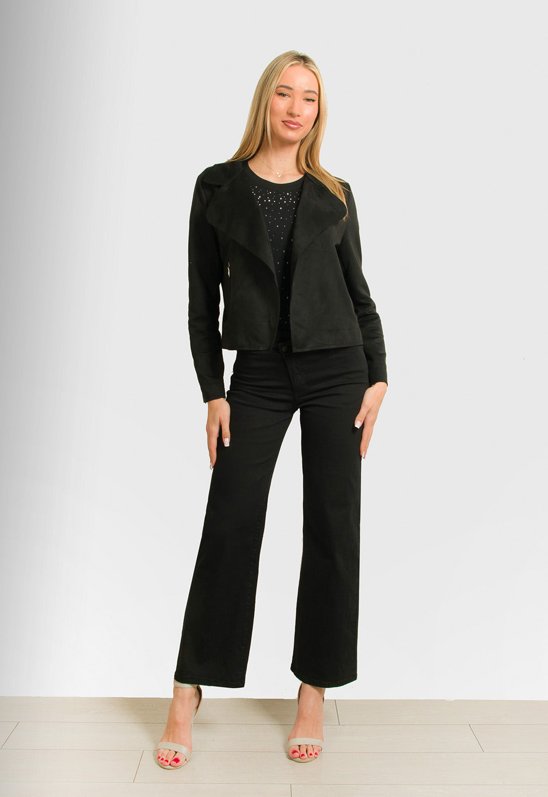 JACKET CROP SUEDE - ΜΑΥΡΟ