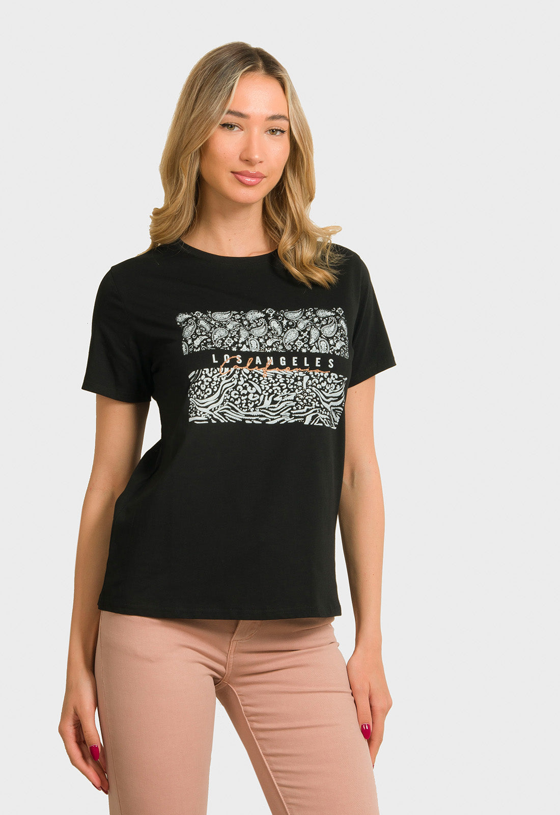 T-SHIRT ME ANIMAL PRINT ΣΤΑΜΠΑ-ΜΑΥΡΟ