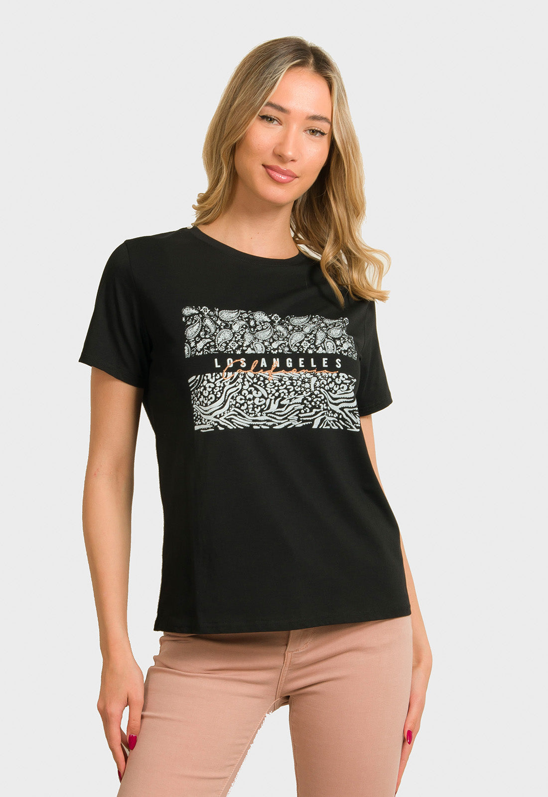 T-SHIRT ME ANIMAL PRINT ΣΤΑΜΠΑ-ΜΑΥΡΟ