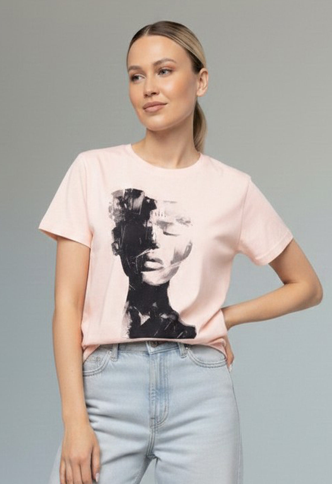 T-SHIRT ME ΤΥΠΩΜΑ ΠΡΟΣΩΠΟ-ΡΟΖ