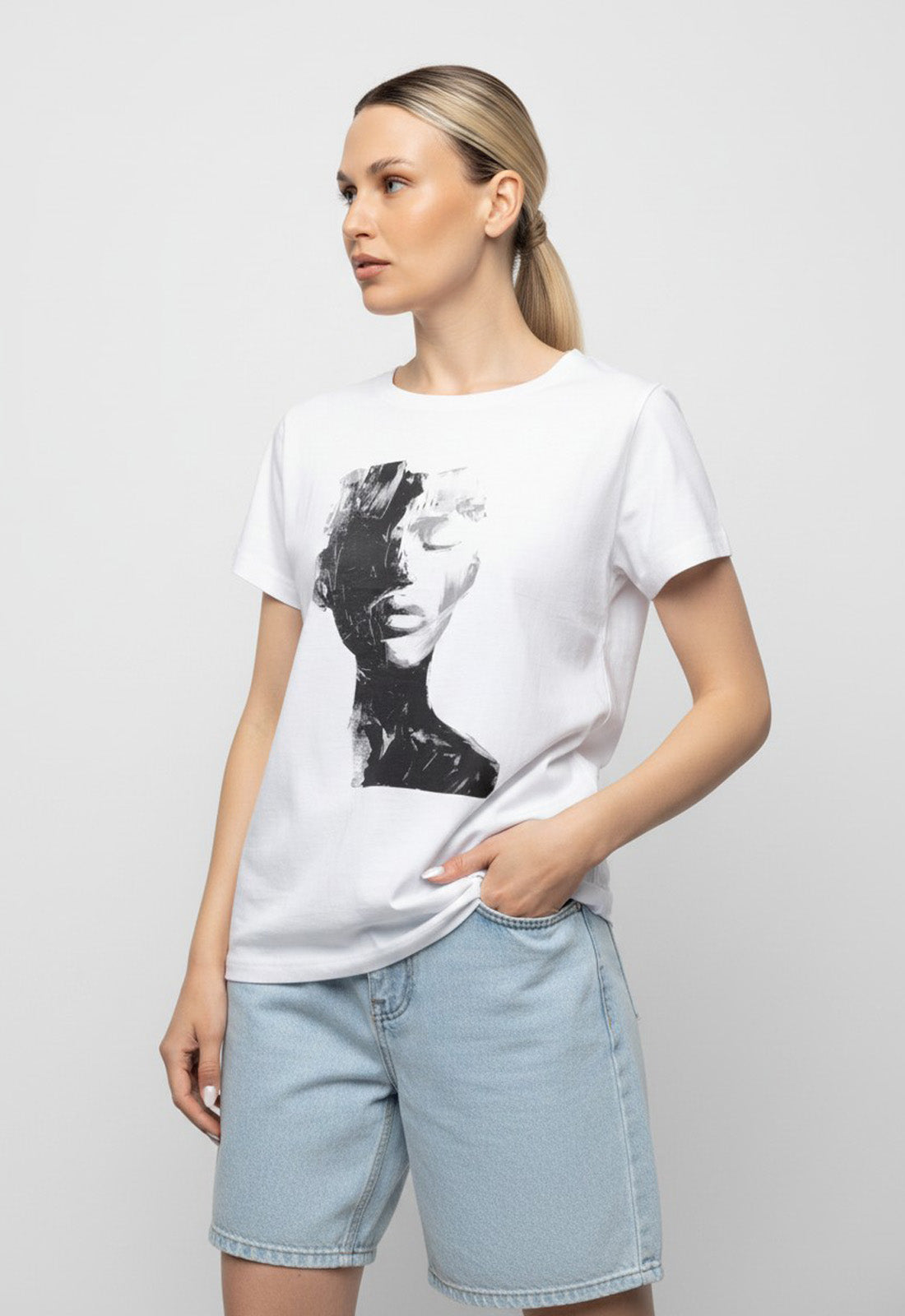 T-SHIRT ME ΤΥΠΩΜΑ ΠΡΟΣΩΠΟ-ΛΕΥΚΟ