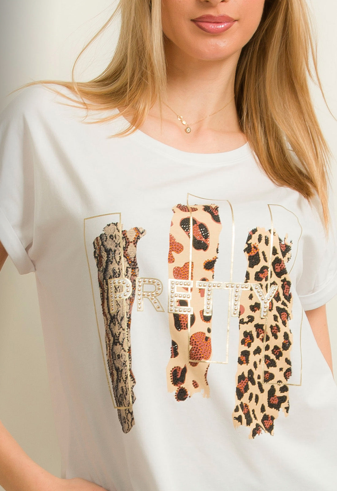 T-SHIRT ME ΣΤΑΜΠΑ ANIMAL PRINT-ΛΕΥΚΟ