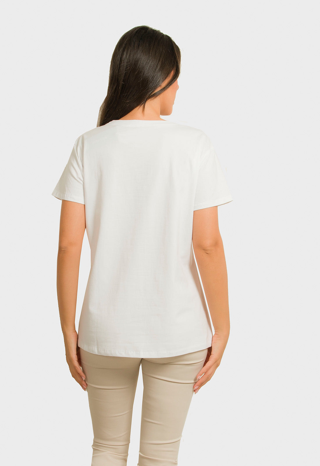 T-SHIRT ΜΕ ΣΤΑΜΠΑ ΚΑΙ ΠΕΡΛΕΣ-ΛΕΥΚΟ