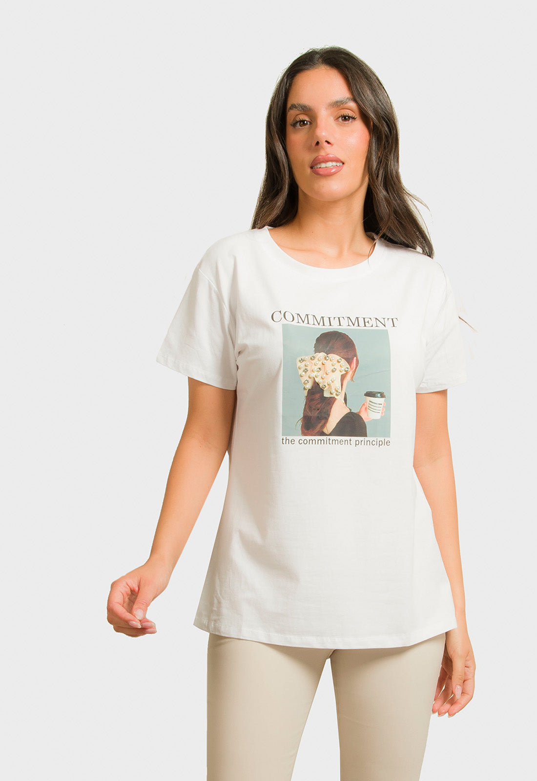 T-SHIRT ΜΕ ΣΤΑΜΠΑ ΚΑΙ ΠΕΡΛΕΣ-ΛΕΥΚΟ