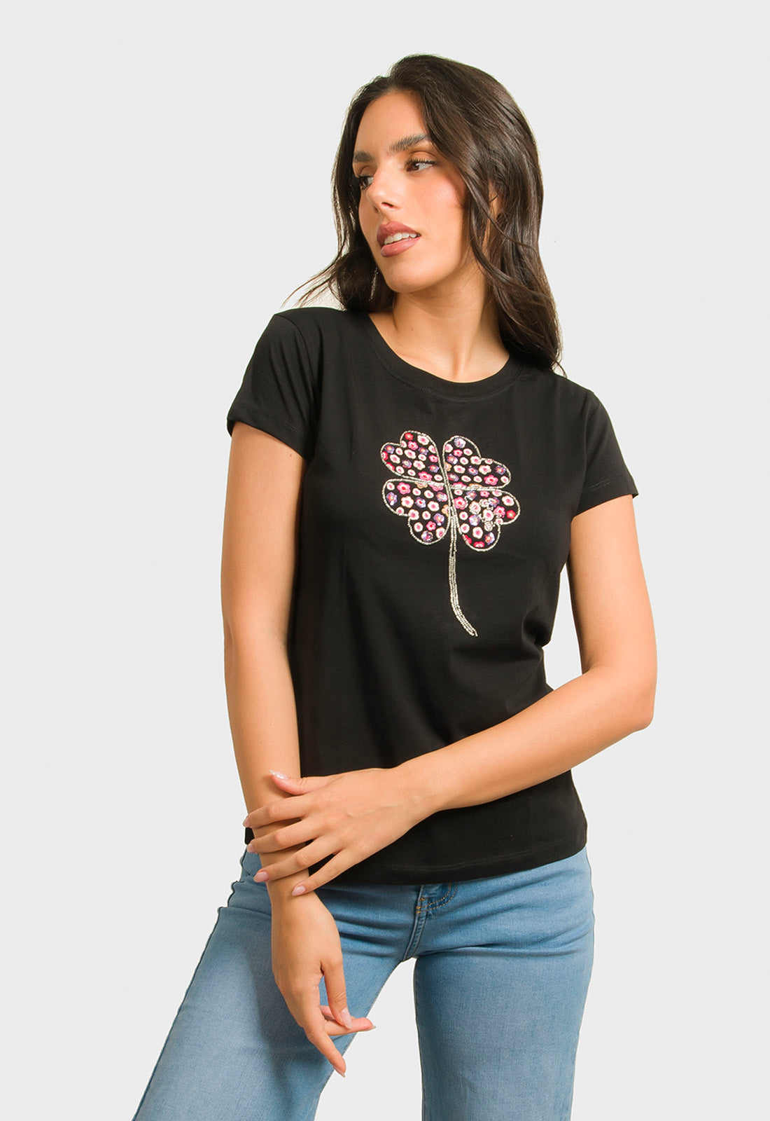 T-SHIRT ΒΑΜΒΑΚΕΡΟ ΜΕ ΣΤΑΜΠΑ ΠΑΓΕΤΑ-ΜΑΥΡΟ