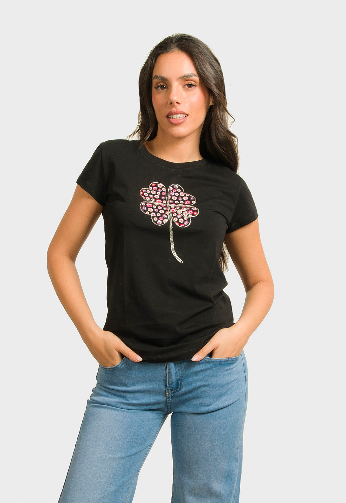 T-SHIRT ΒΑΜΒΑΚΕΡΟ ΜΕ ΣΤΑΜΠΑ ΠΑΓΕΤΑ-ΜΑΥΡΟ