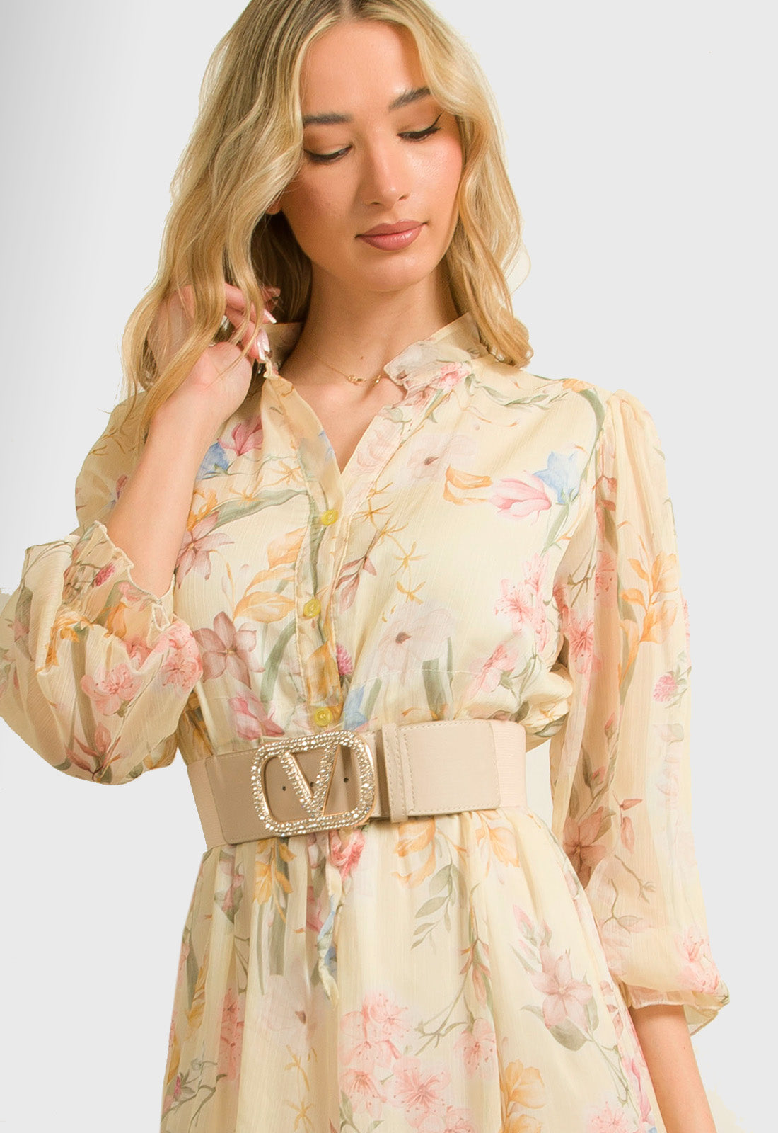 ΦΟΡΕΜΑ ΜΙΝΤΙ FLORAL ΖΟΡΖΕΤΑ-ΚΙΤΡΙΝΟ