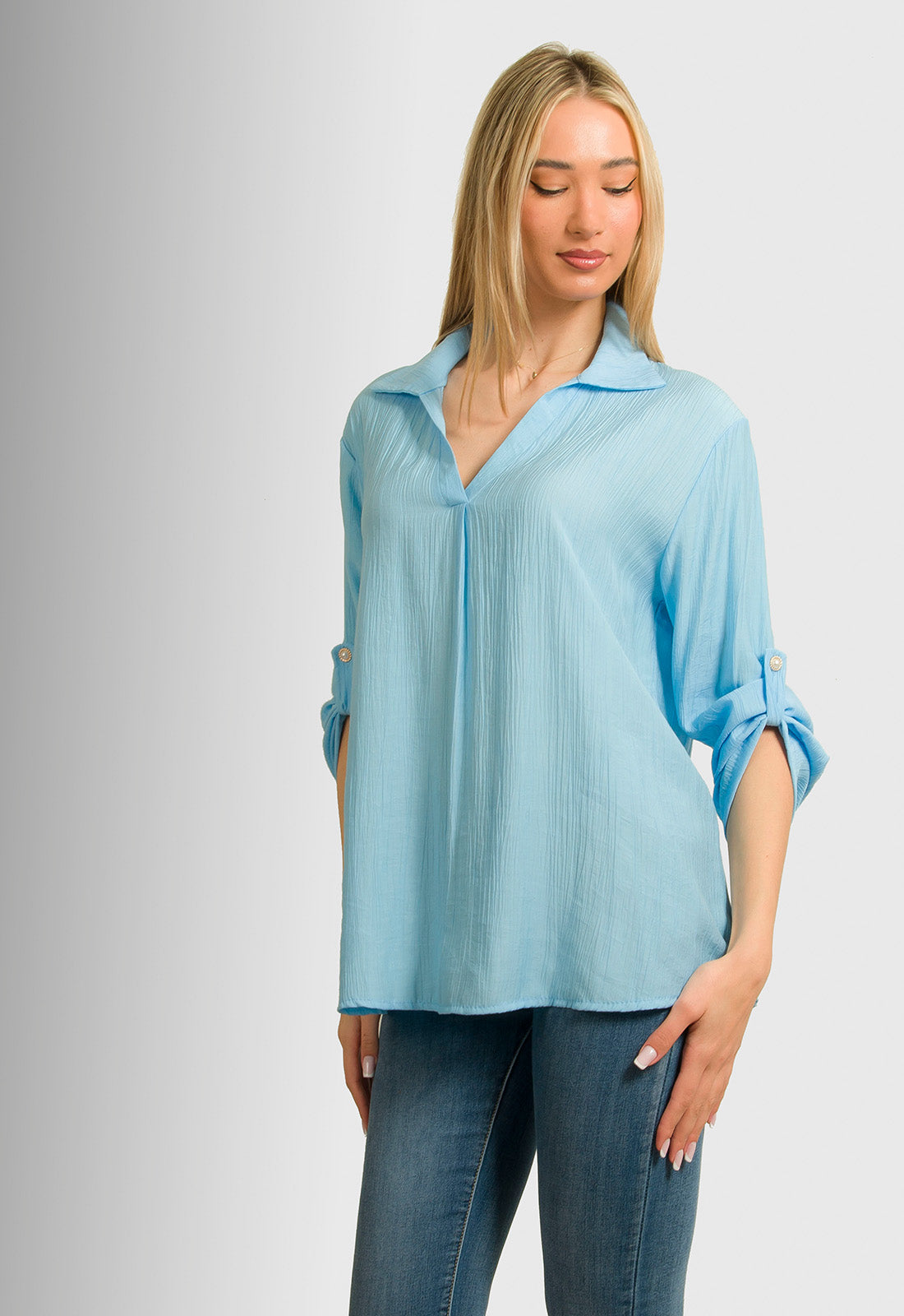 ΜΠΛΟΥΖΑ LOOK SHIRT ΤΥΠΟΥ ΓΚΟΦΡΕ-ΣΙΕΛ