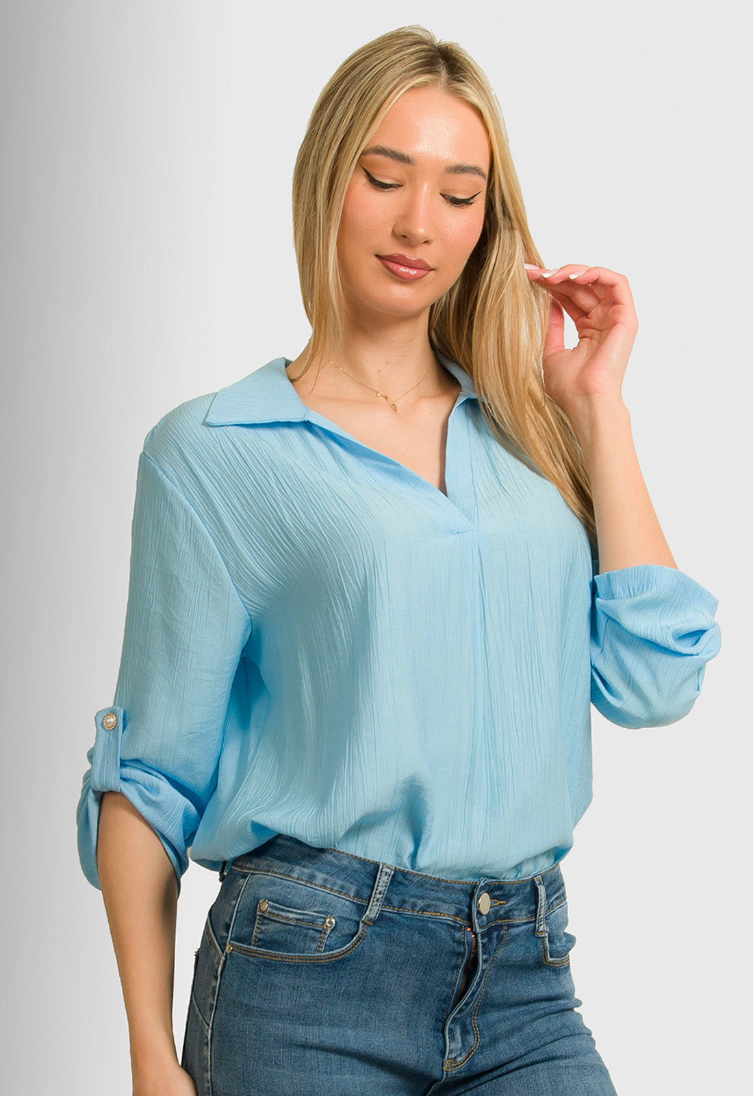 ΜΠΛΟΥΖΑ LOOK SHIRT ΤΥΠΟΥ ΓΚΟΦΡΕ-ΣΙΕΛ