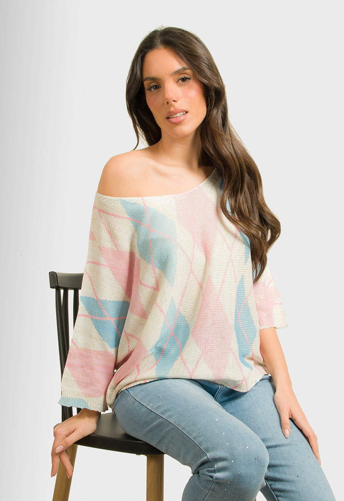 ΜΠΛΟΥΖΑ ΝΗΜΑΤΙΝΗ ΕΠΟΧΗΣ ΜΕ ΡΟΜΒΟΥΣ-ΣΙΕΛ