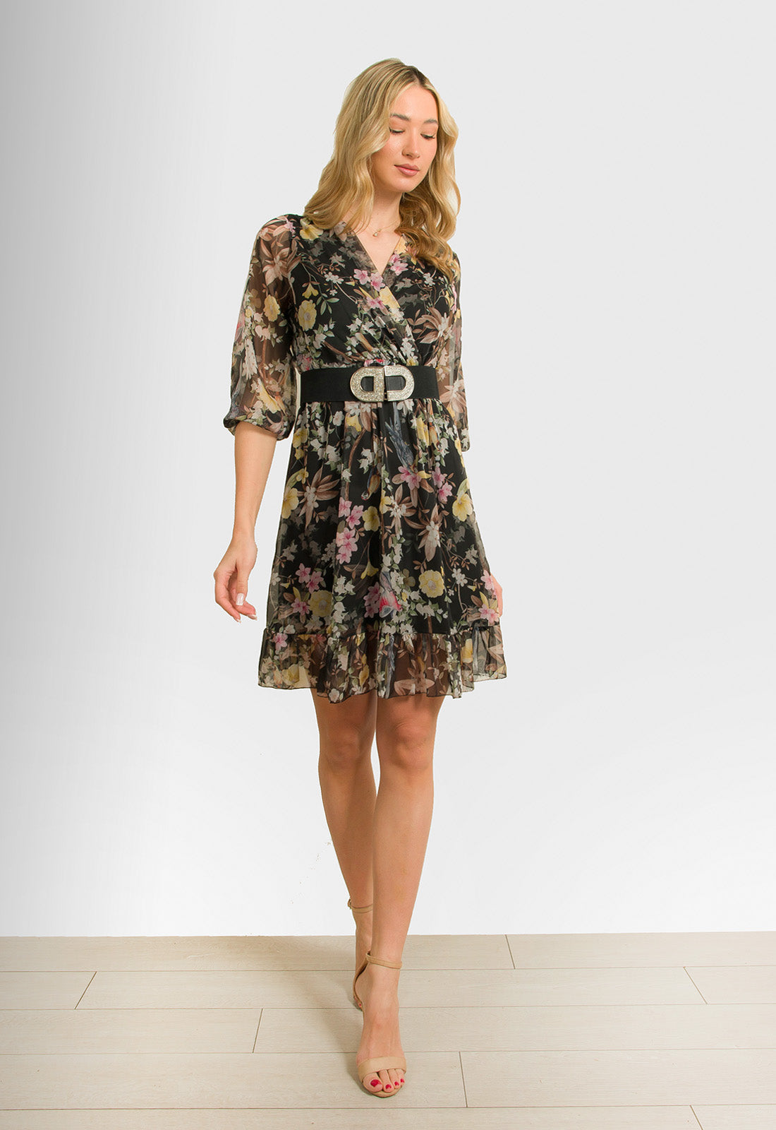 ΦΟΡΕΜΑ ΜΙΝΙ FLORAL ΜΕ ΖΩΝΗ-ΜΑΥΡΟ