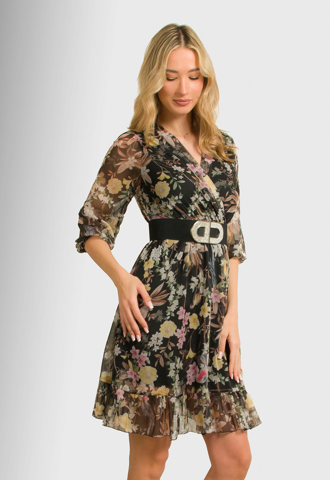 ΦΟΡΕΜΑ ΜΙΝΙ FLORAL ΜΕ ΖΩΝΗ-ΜΑΥΡΟ
