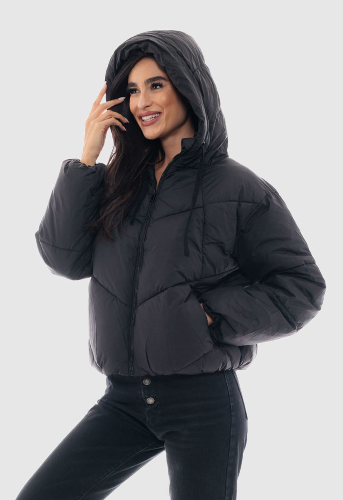 ΜΠΟΥΦΑΝ BISTON PUFFER ΚΟΝΤΟ ΜΕ ΚΟΥΚΟΥΛΑ-ΜΑΥΡΟ