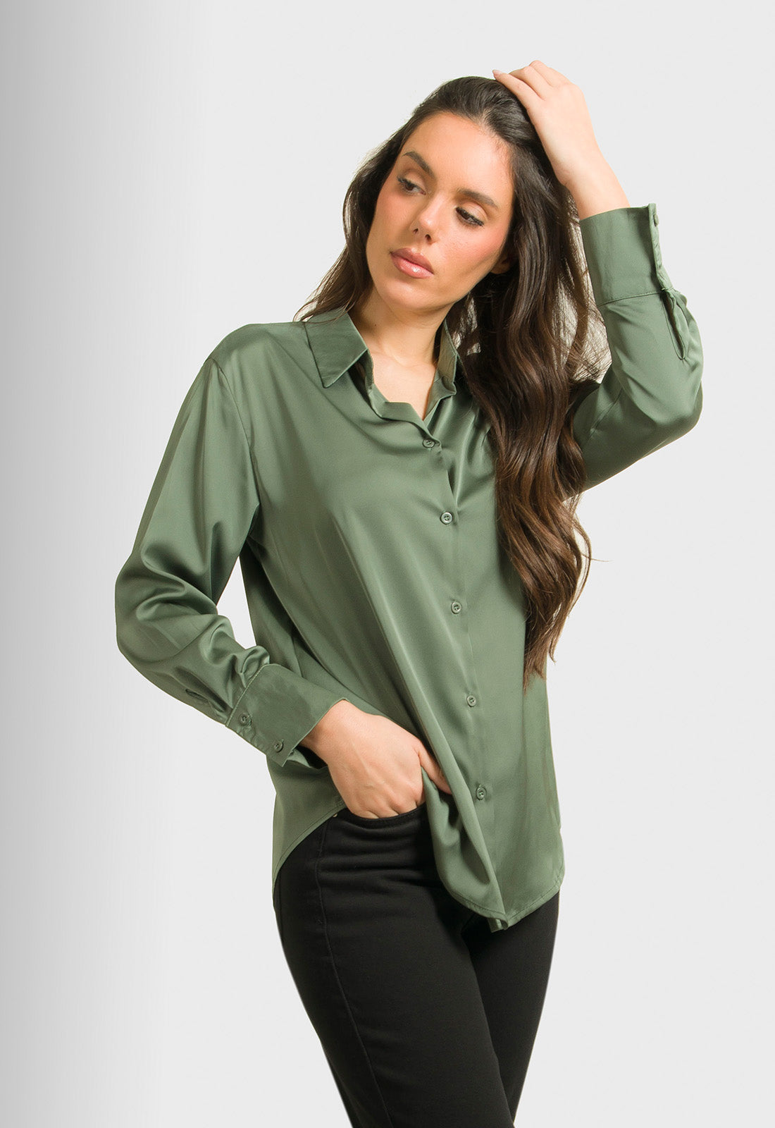 ΠΟΥΚΑΜΙΣΟ ΣΑΤΕΝ ΣΕ ΙΣΙΑ ΓΡΑΜΜΗ-DARK GREEN