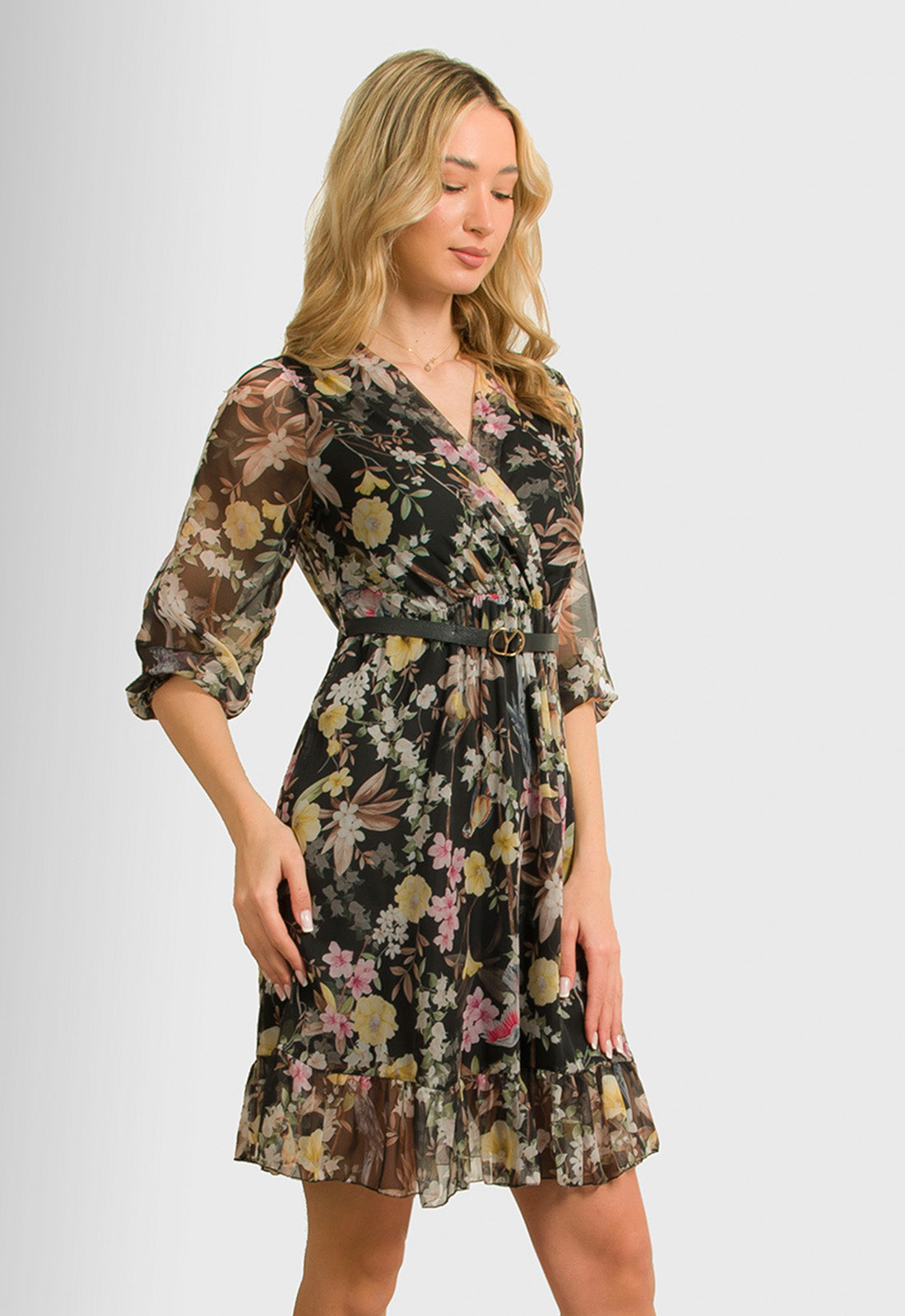 ΦΟΡΕΜΑ ΜΙΝΙ FLORAL ΜΕ ΖΩΝΗ-ΜΑΥΡΟ