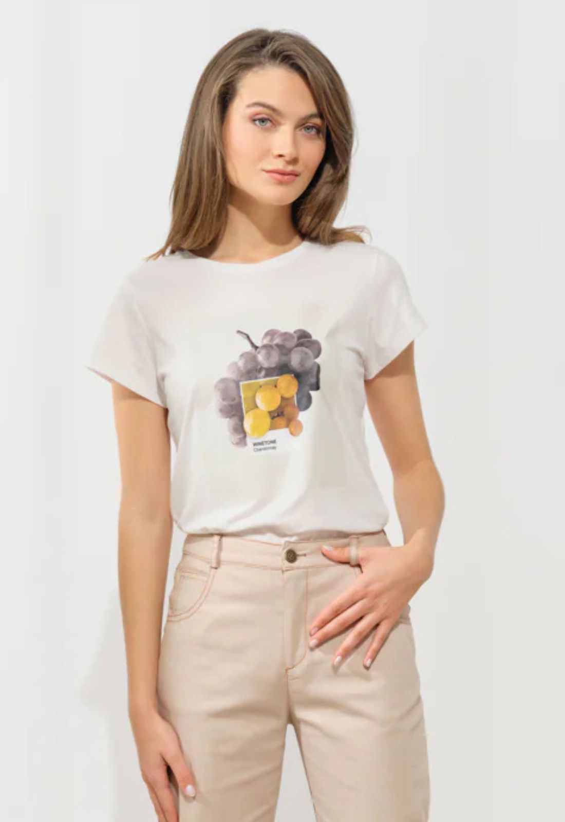T-SHIRT ME ΤΥΠΩΜΑ ΦΡΟΥΤΑ-ΛΕΥΚΟ