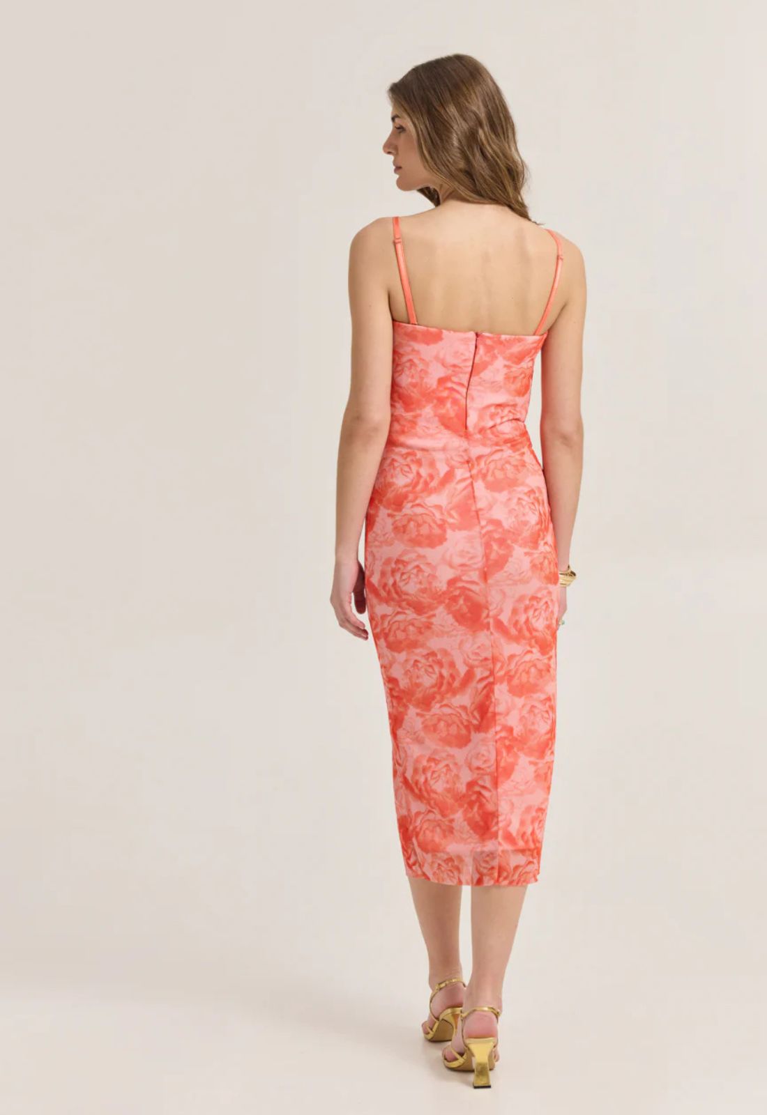 ΦΟΡΕΜΑ STRAPLESS MIDI FLORAL-ΤΟΜΑΤΟ