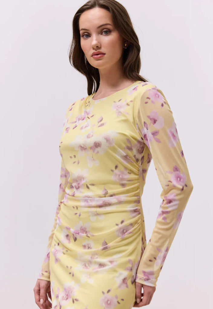 ΦΟΡΕΜΑ MIDI FLORAL ΜΕ ΣΟΥΡΕΣ-ΚΙΤΡΙΝΟ