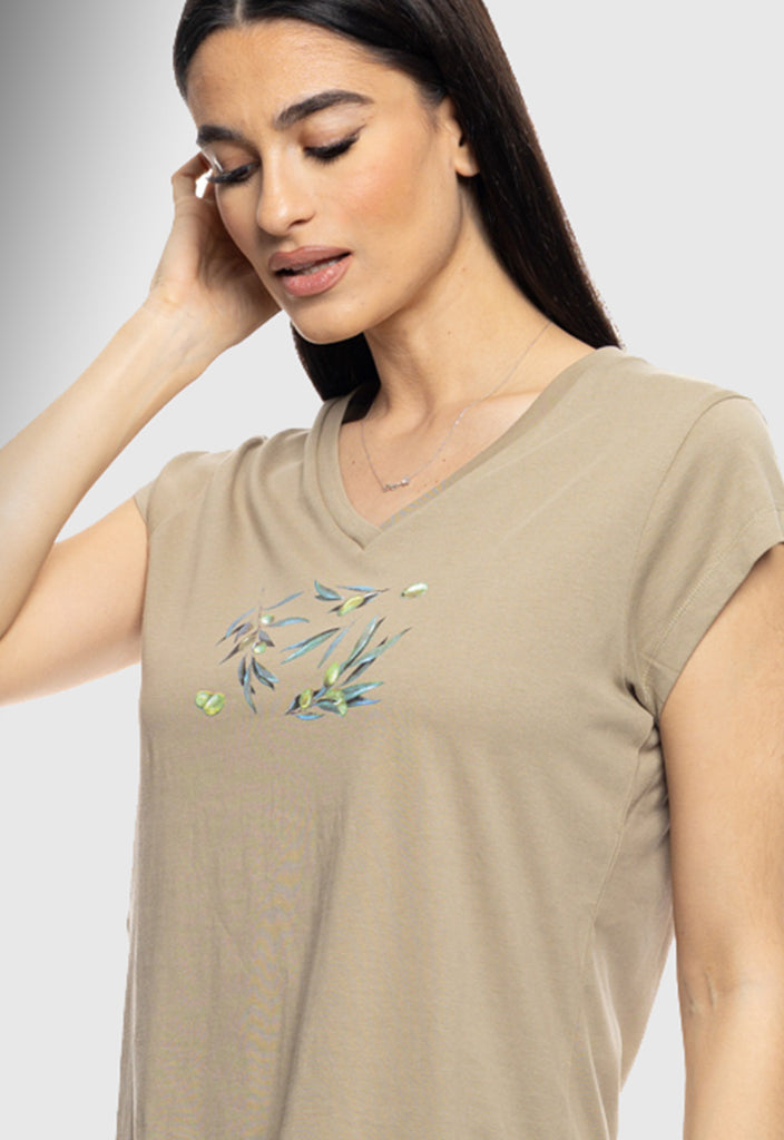 T-SHIRT ΜΕ ΤΥΠΩΜΑ ''OLIVES''-ΧΑΚΙ