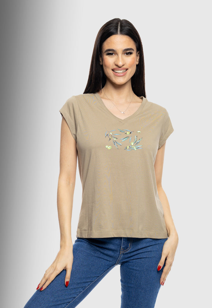T-SHIRT ΜΕ ΤΥΠΩΜΑ ''OLIVES''-ΧΑΚΙ