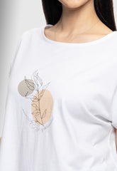 T-SHIRT ΜΕ ΤΥΠΩΜΑ ''CIRCLE WITH LEAF''-ΛΕΥΚΟ